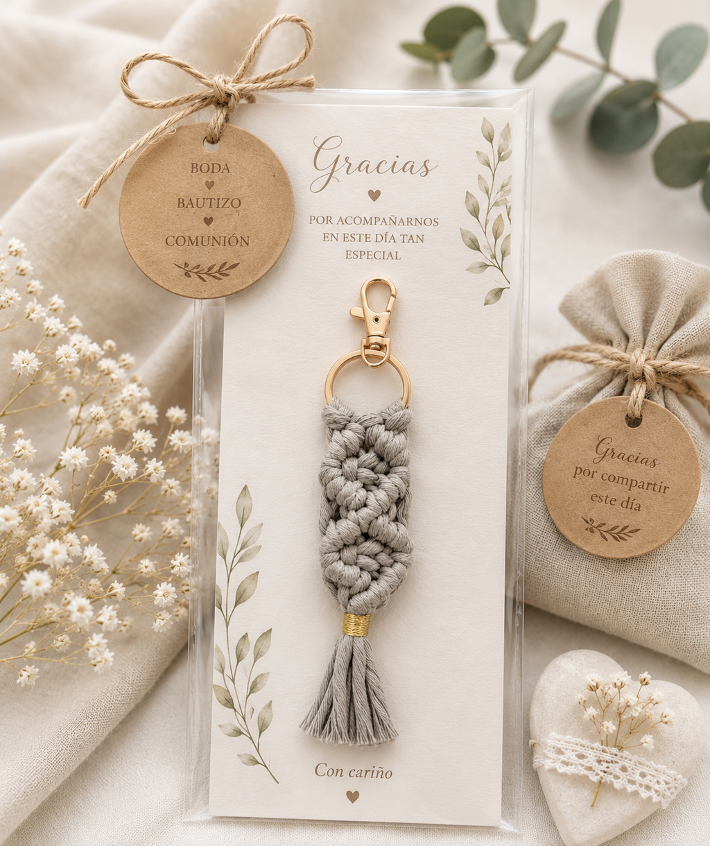 Detalles de Boda y Eventos – Llavero de Macramé Boho (Precios por Volumen)