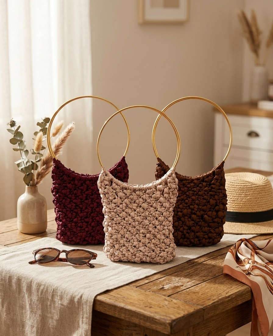 Bolso de Macramé de Satén – Bolso de Mano Artesanal de Fiesta